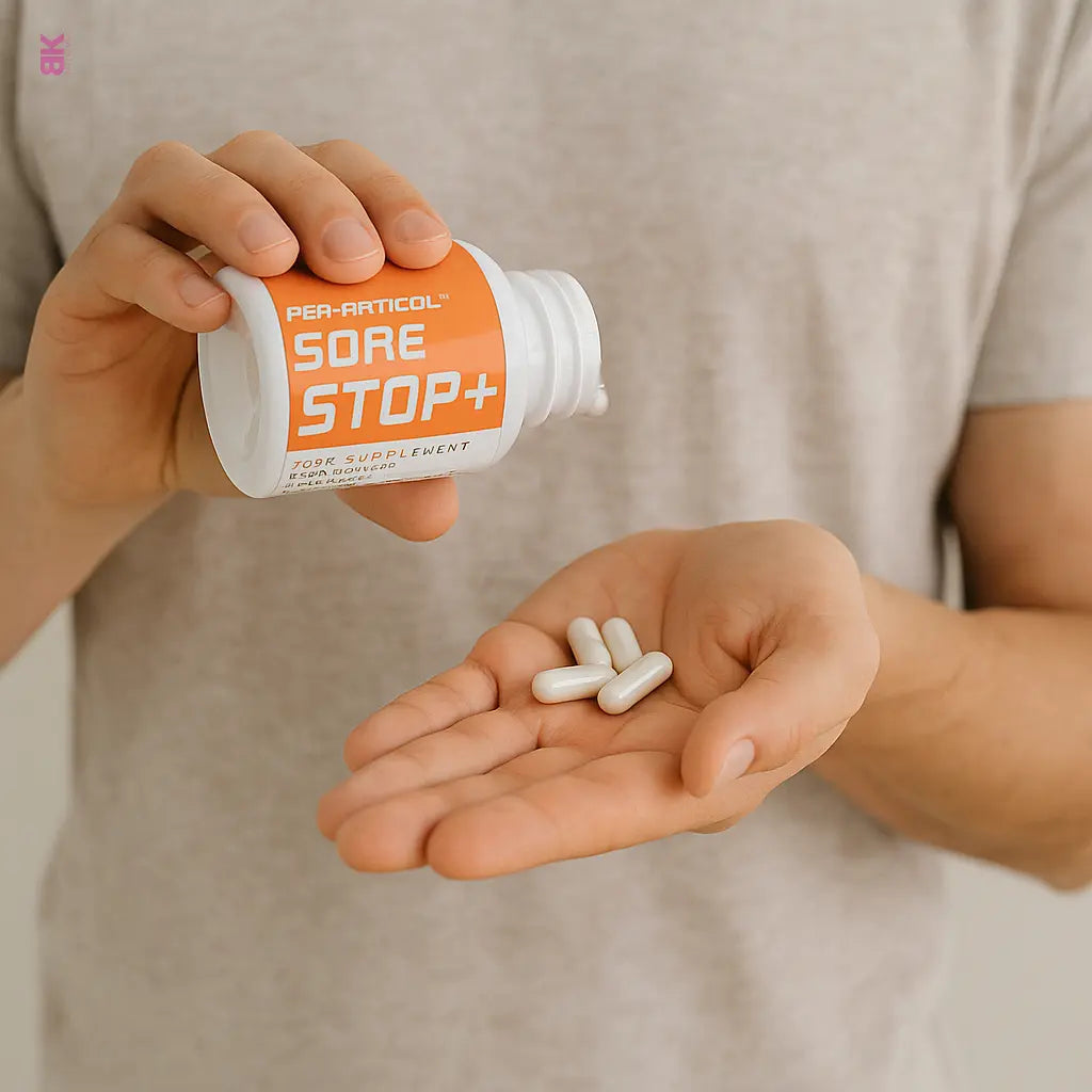 SORE STOP + – COMPLÉMENT ANTI-INFLAMMATOIRE, RÉDUCTION DE LA DOULEUR & MAINTIEN DE L'ÉNERGIE BAKERAMAK